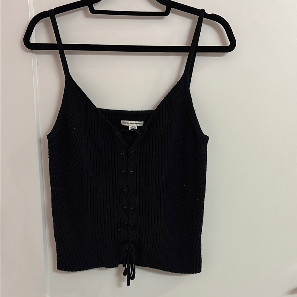 Black Lace-Up Tank Top